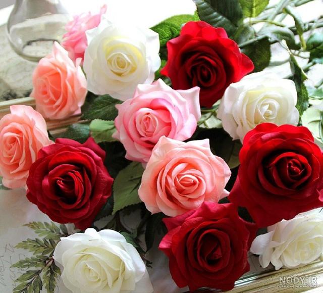 عکس دسته گل رز سفید زیبا