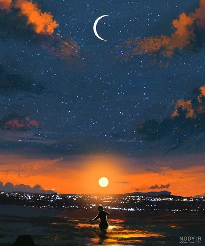 عکس ماه و ستاره در شب