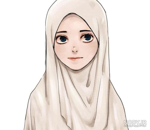 نقاشی کودکانه دختر با حجاب ساده
