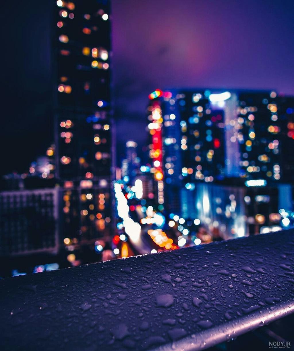 عکس شهر در شب از بالا