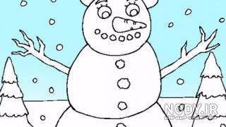 نقاشی زمستان و آدم برفی