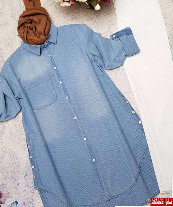 ست مانتو سفید مشکی با روسری