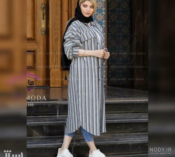 مدل مانتو راه راه برای افراد چاق مدل مانتو راه راه برای افراد چاق