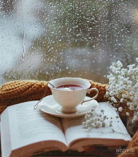 عکس فنجان چای در باران