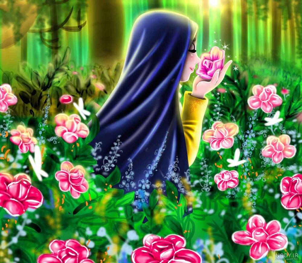 نقاشی دختر با حجاب کارتونی
