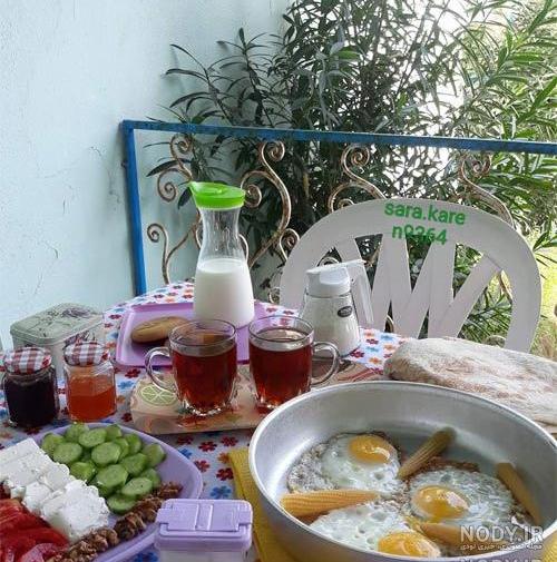 عکس صبحانه در طبیعت زمستان