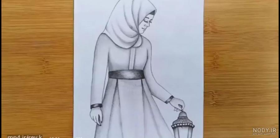 نقاشی کودکانه دختر با حجاب ساده