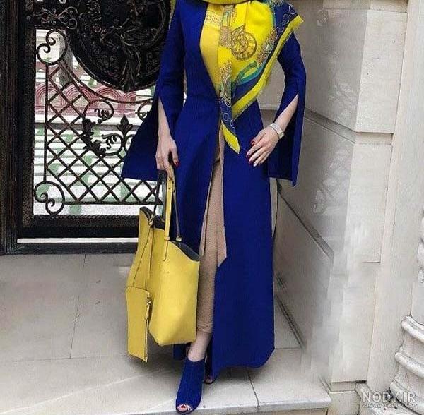 مدل مانتو آبی کاربنی و زرد مدل مانتو آبی کاربنی و زرد