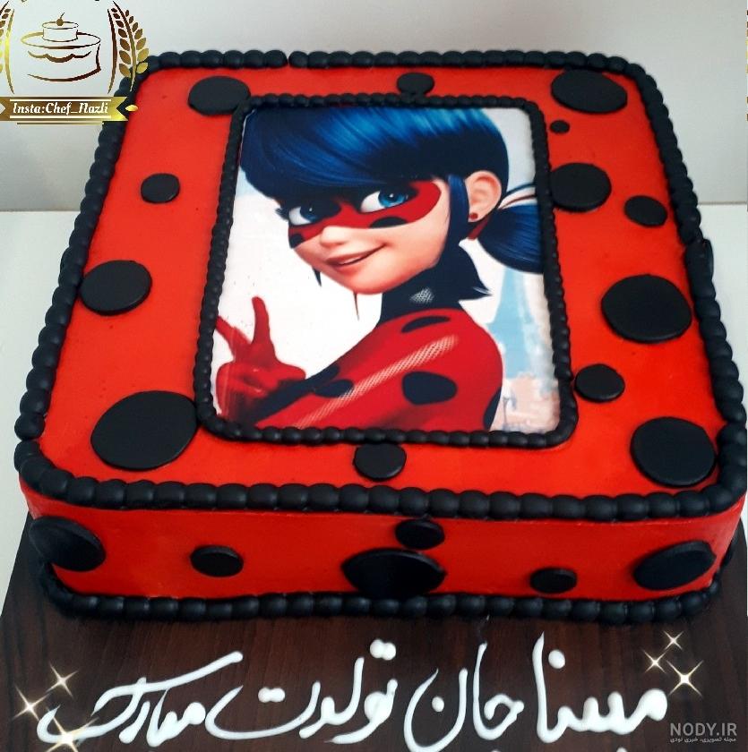 کیک دختر کفشدوزکی با گربه سیاه
