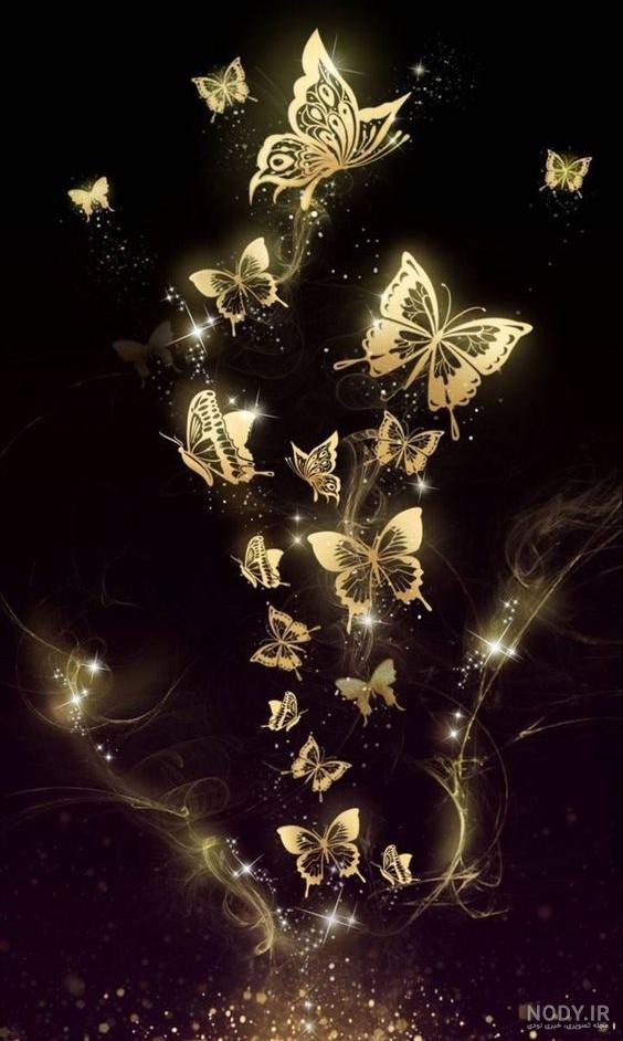 عکس پروانه مشکی طلایی برای تلگرام