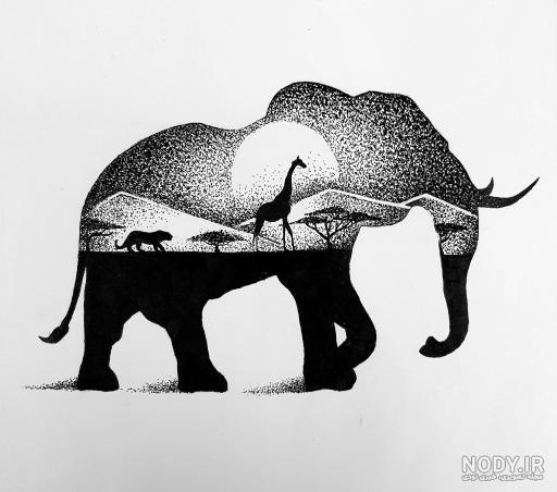 عکس سیاه قلم فیل