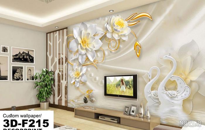 عکس کاغذ دیواری سه بعدی پشت تلویزیون