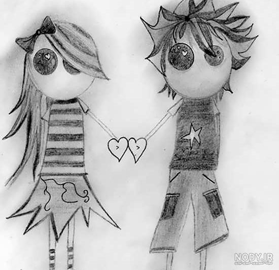 نقاشی سیاه قلم عاشقانه دو نفره