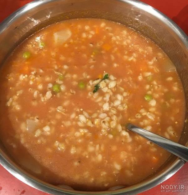 سوپ جو و قارچ قرمز