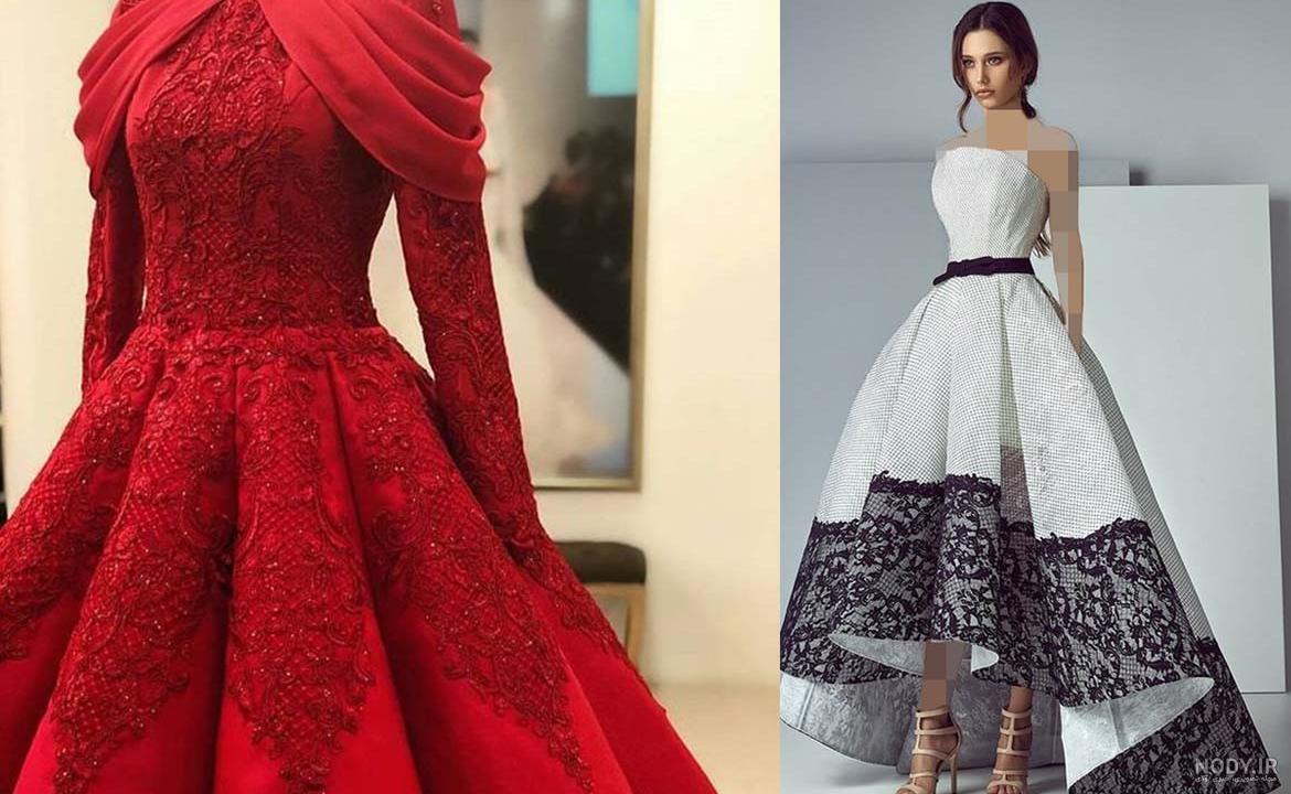 مدل لباس مجلسی کوتاه با پارچه ژاکارد
