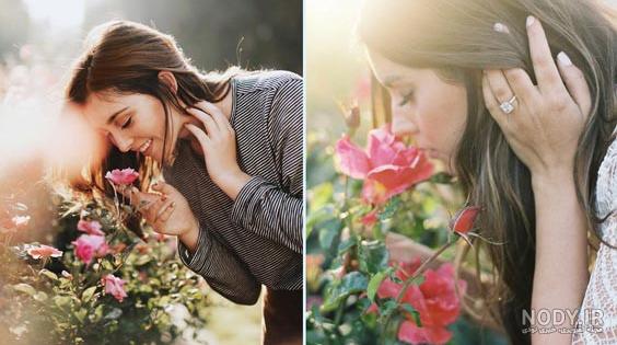 ژست عکس با باکس گل