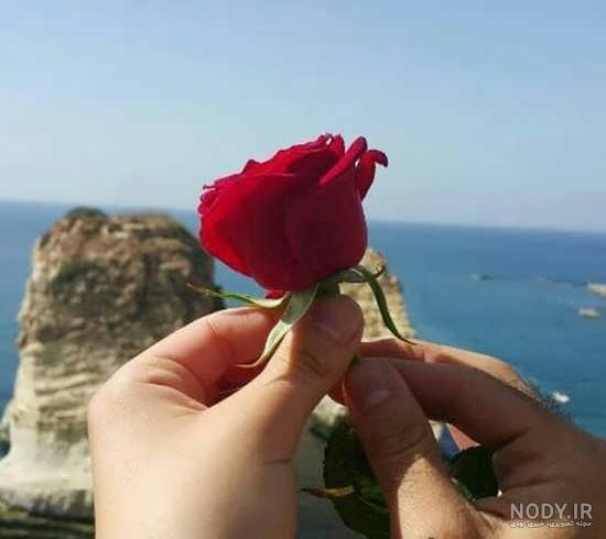 ژست عکس با باکس گل