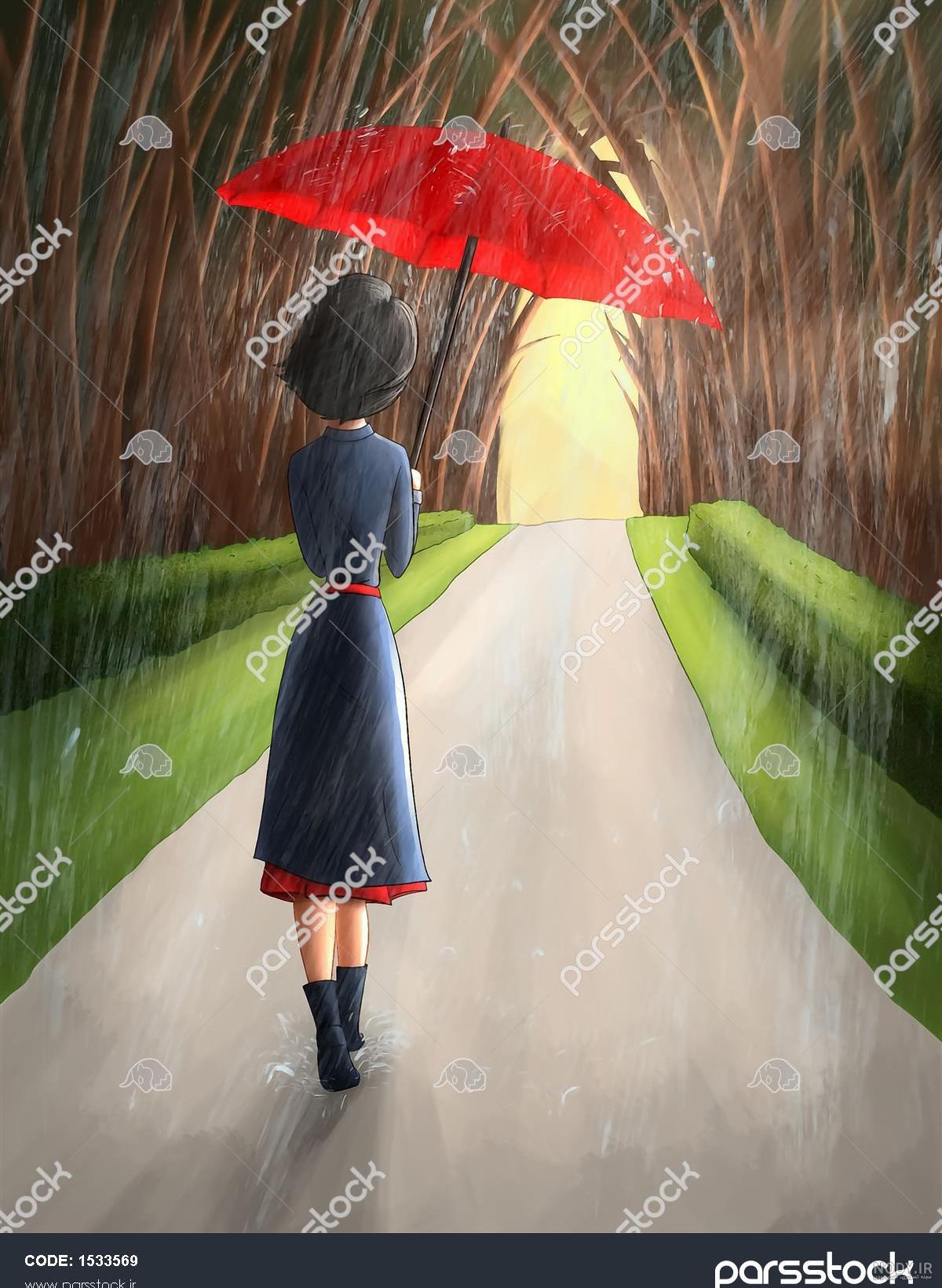 عکس دختر تنها در باران