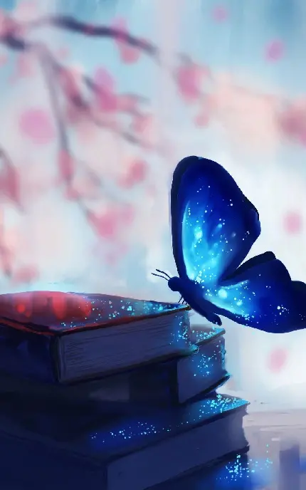 عکس پروانه آبی و گل