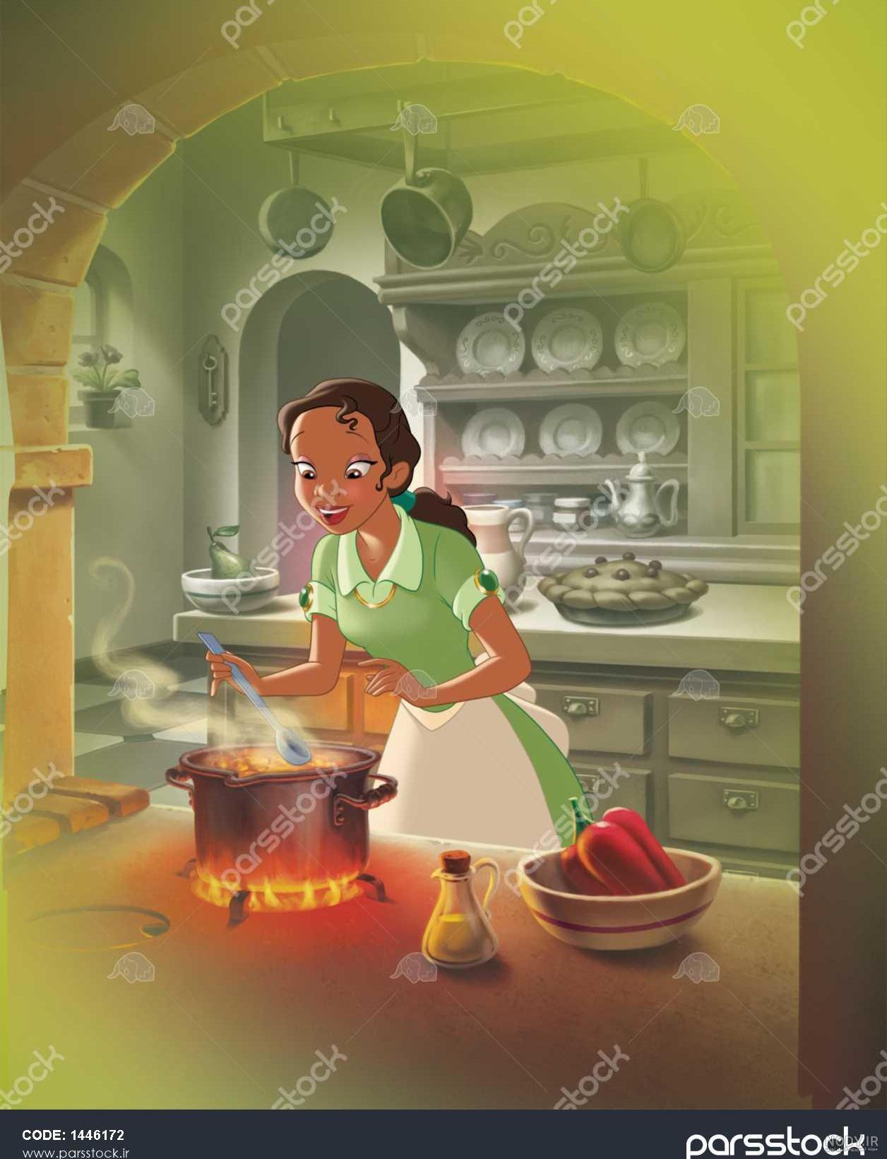 عکس دختر در حال آشپزی