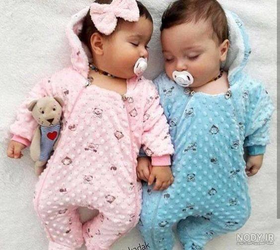 عکس نوزاد دو قلو دختر و پسر