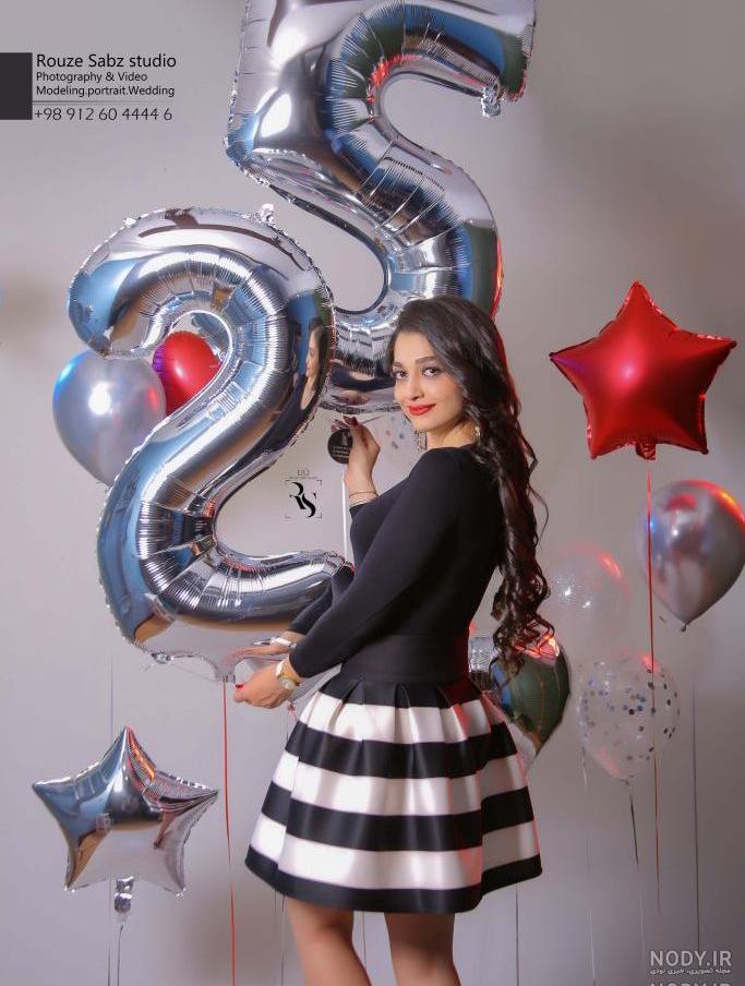 ژست عکس تولد دخترانه در طبیعت