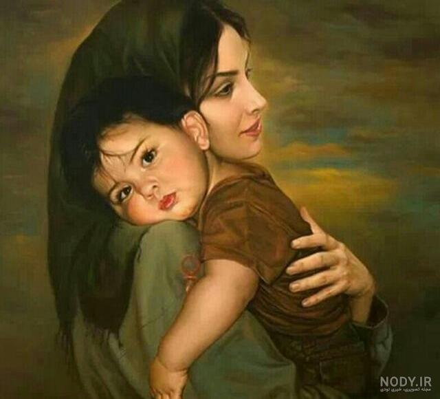 عکس مادر و فرزند نقاشی