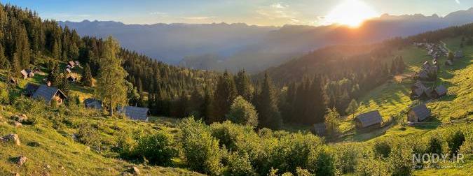  تصویر زمینه کوه برفی و غروب آفتاب