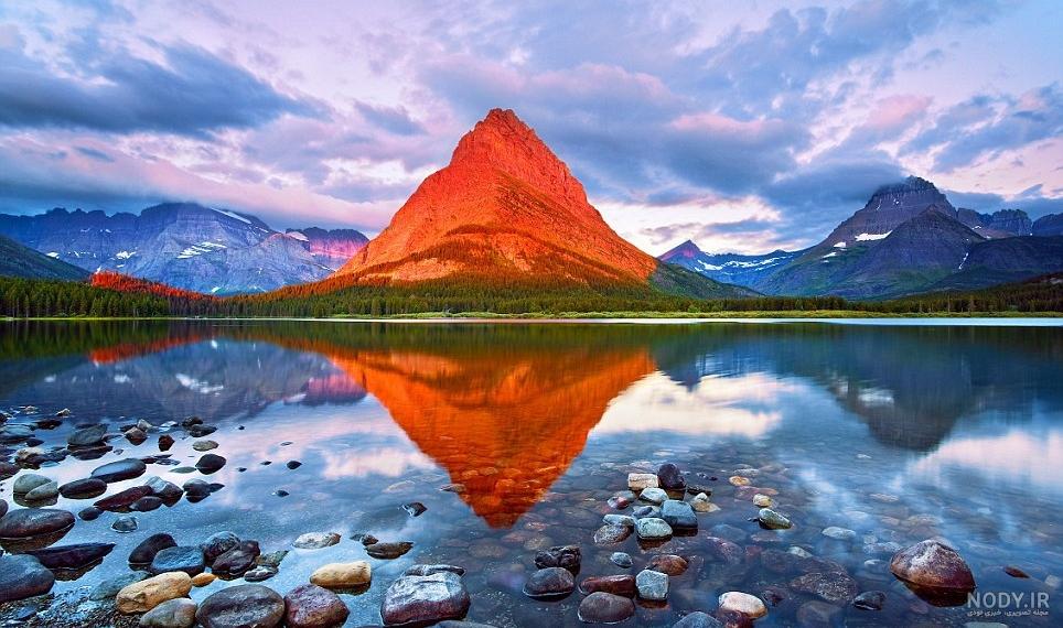  تصویر زمینه کوه برفی و غروب آفتاب