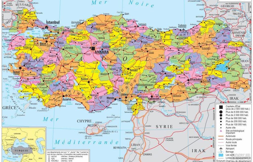 نقشه قسمت اروپایی ترکیه