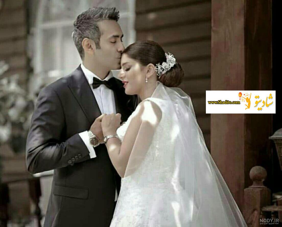 ژست عروس و داماد در باغ