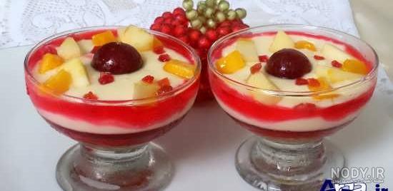 تزیین ژله با میوه در لیوان