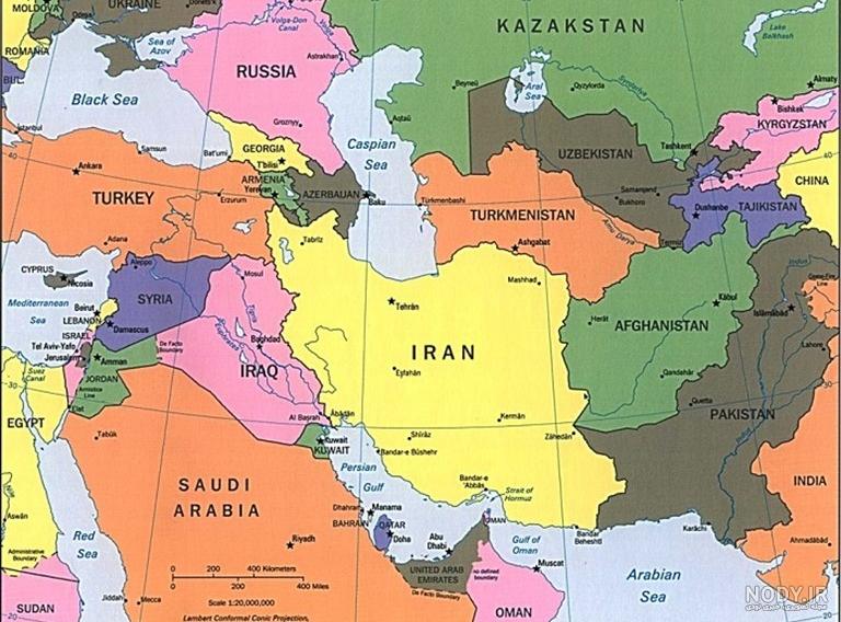 نقشه ایران و همسایگان شمالی
