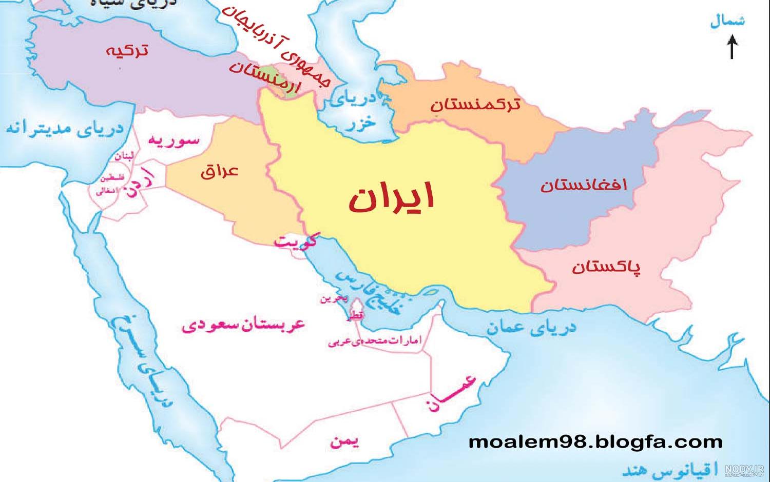 عکس نقشه ایران و همسایه های آن