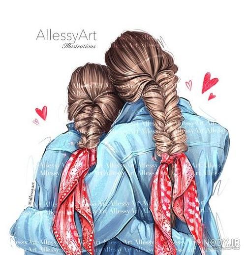 عکس مادر دختری نقاشی