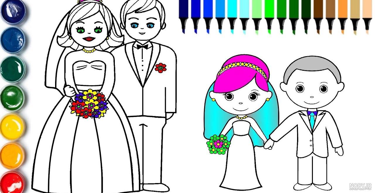 عکس نقاشی شده عروس و داماد