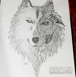 نقاشی گرگ با مداد رنگی