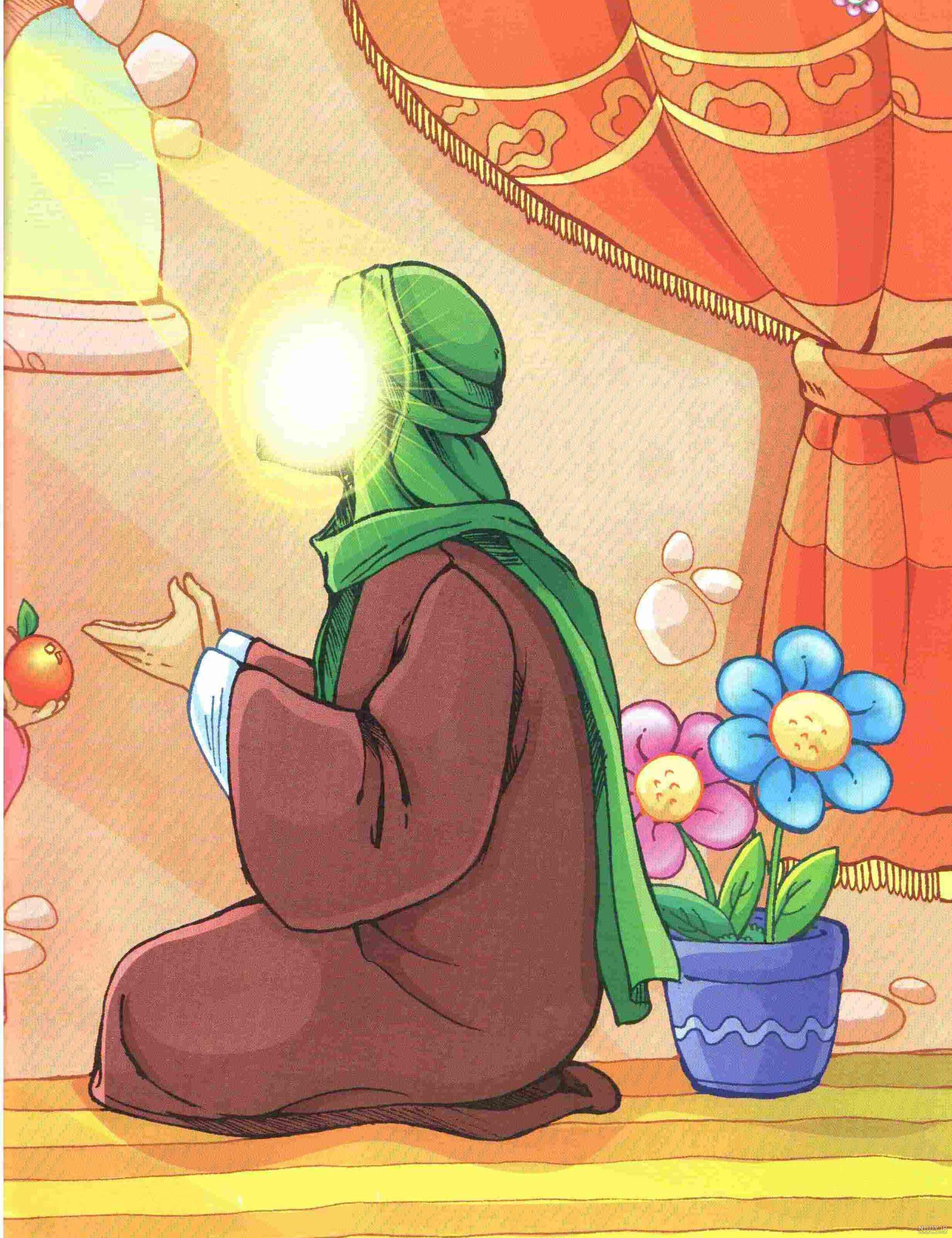 نقاشی امام علی در حال نماز خواندن