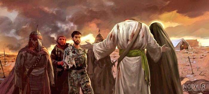 عکس شهید حاج قاسم سلیمانی در آغوش امام حسین