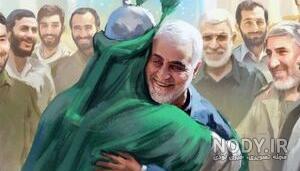 عکس شهید سلیمانی در آغوش امام حسین
