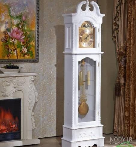 عکس ساعت ایستاده سفید طلایی عکس ساعت ایستاده سفید طلایی