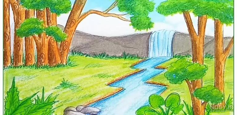 نقاشی کلبه چوبی در جنگل ساده