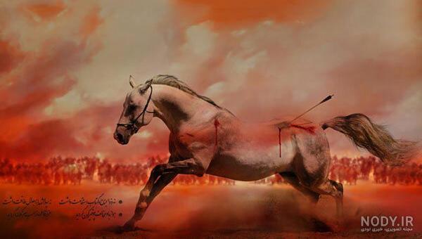 عکس نقاشی امام حسین سوار بر اسب