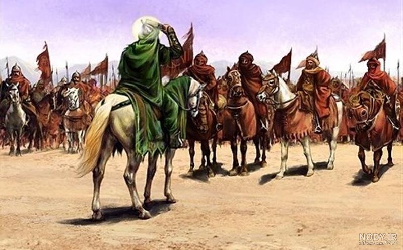 نقاشی امام حسین سوار بر اسب اسان