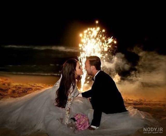 عکس عاشقانه عروس داماد با متن
