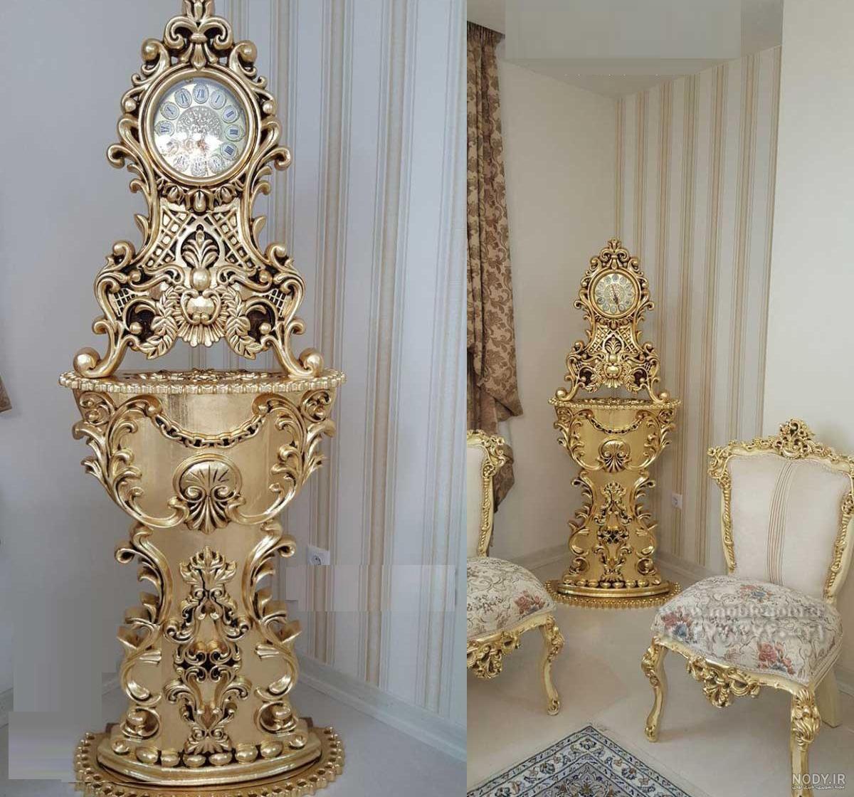 عکس ساعت ایستاده سفید طلایی عکس ساعت ایستاده سفید طلایی