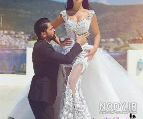 ژست عروس و داماد در باغ