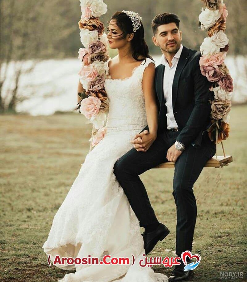 ژست عروس و داماد در باغ ژست عروس و داماد در باغ