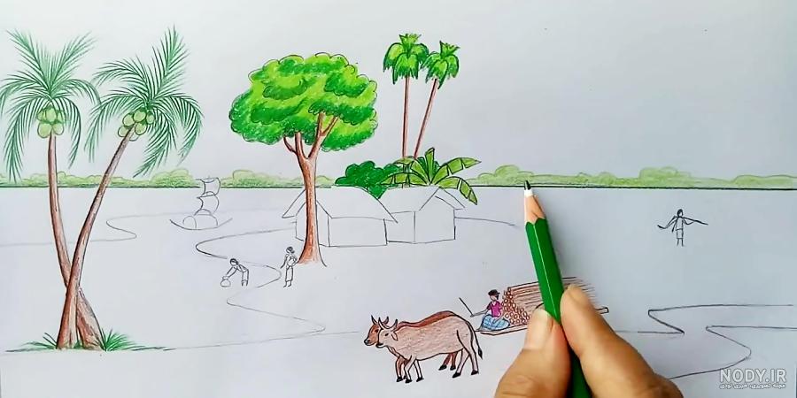 نقاشی ساده و زیبا با مداد رنگی