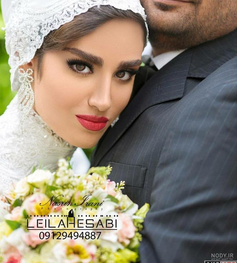 عکس عروس و داماد در باغ